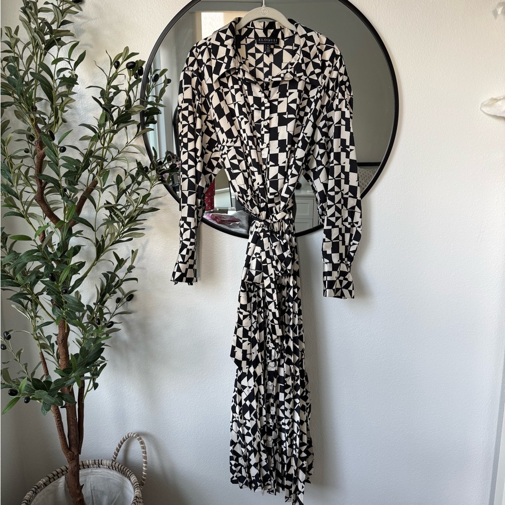 Eloquii Monochrome Abstract Print Long Sleeve Maxi Dress, 18